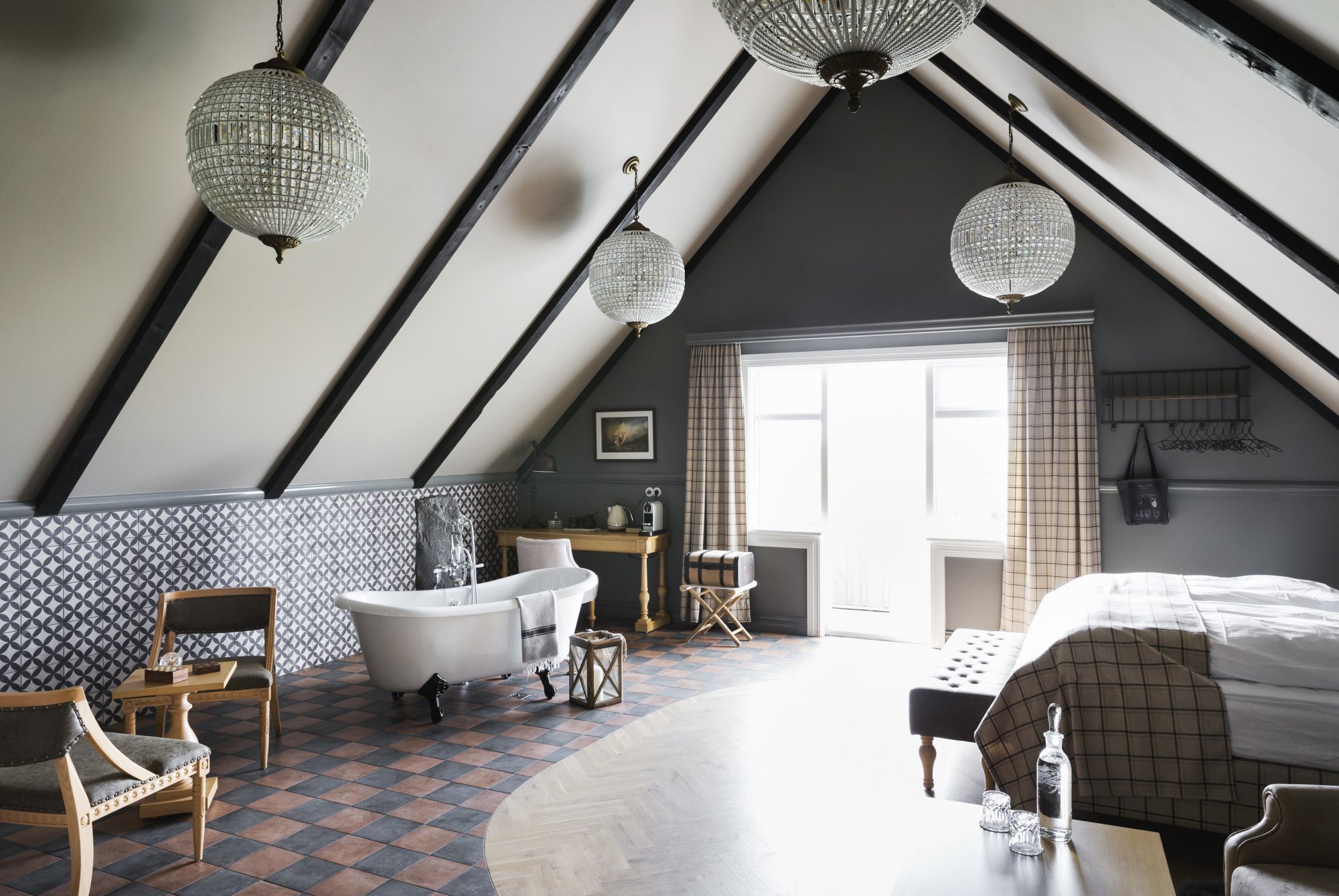 Interior of the Master suite at Skalakot Manor in South Iceland