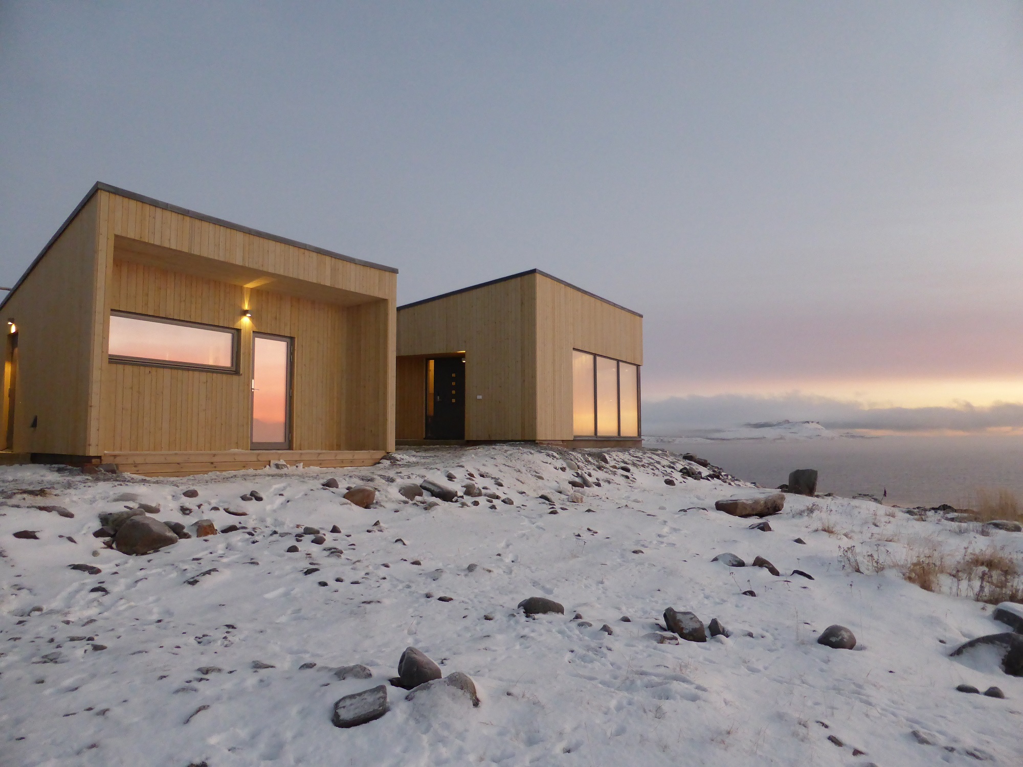 Exterior view of Varanger Lodge and sauna, Nesseby, Northern Norway