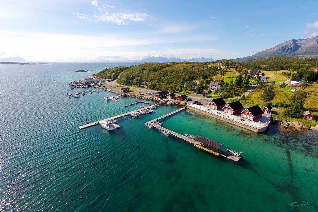 Aerial view of Senja Fjordhotel on the water, Norway